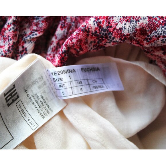 BA&SH Nina Tiered Printed Crepe Mini Dress / Small / Fuschia - Picture 10 of 11